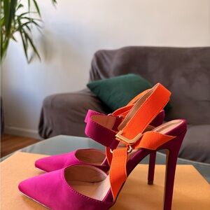 Bright Pink and Orange Women's High Heel Slingbacks